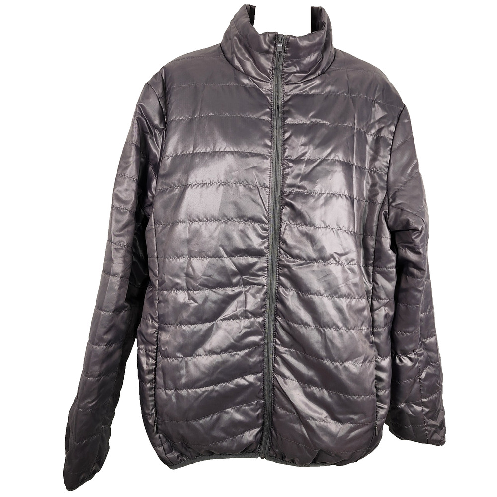 West Loop Womens Quilted Jacket Coat Large Zip Packable Lightweight Gray Pocket